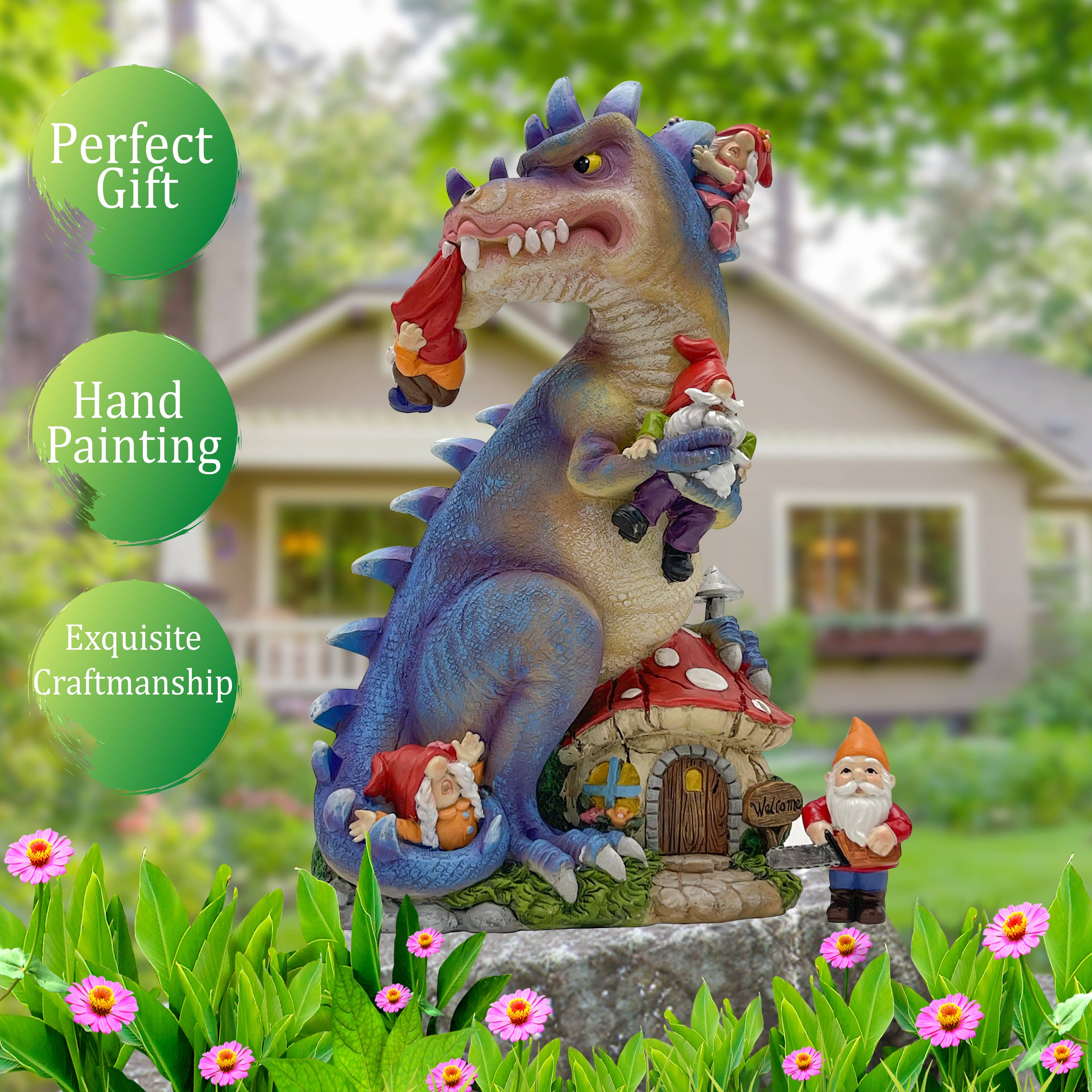 By Mark & Margot – Engroshandel Havenisse – Dinosaur Swinging Gnomes Statue Lilla med Stempelnisse - AF MARK & MARGOT - GRATIS FRAGT!8