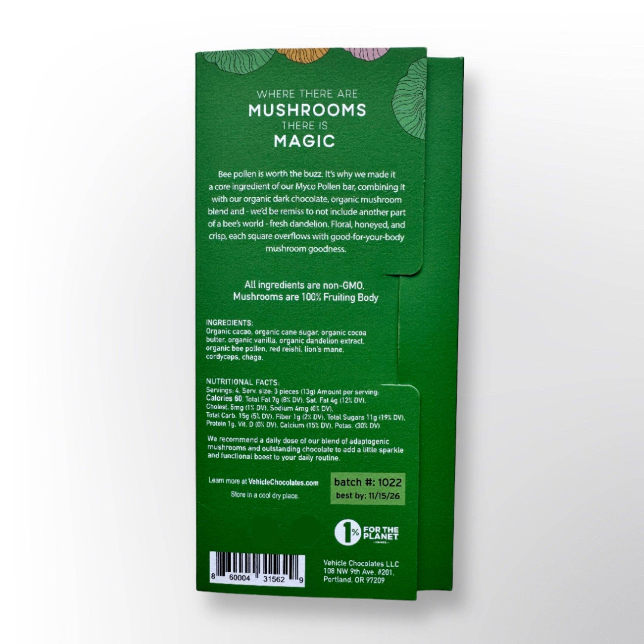 Vehicle Chocolates - Wholesale Chocolate Bar - Myco Pollen - Dark Chocolate Mushroom Bar1