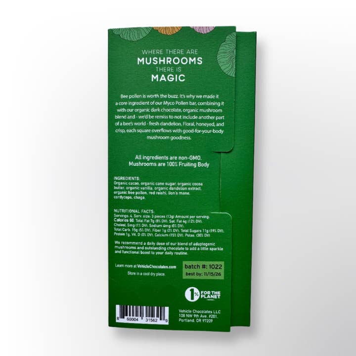 Vehicle Chocolates - Wholesale Chocolate Bar - Myco Pollen - Dark Chocolate Mushroom Bar1