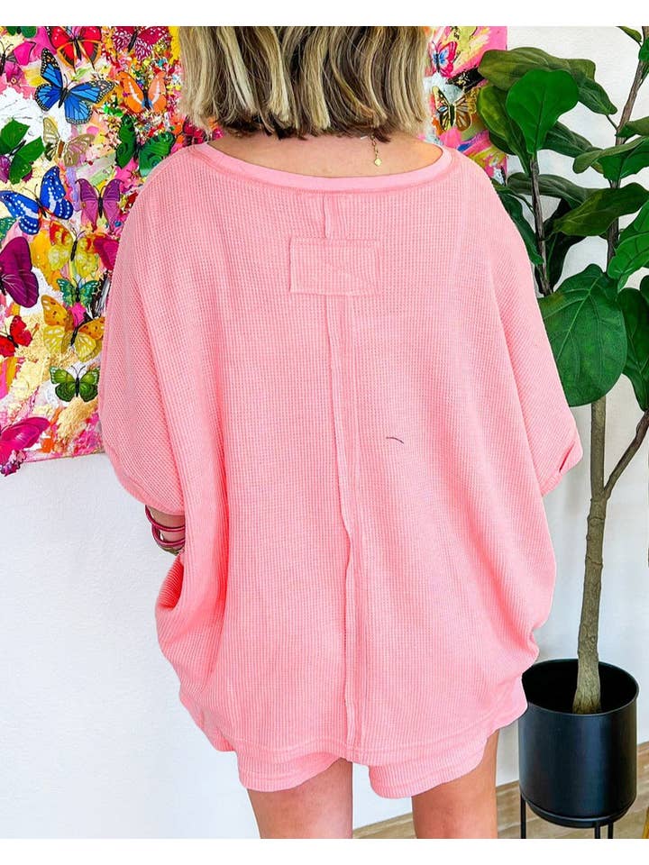 Pink Waffle Tee and Shorts Set Plus Size for wholesale on Faire