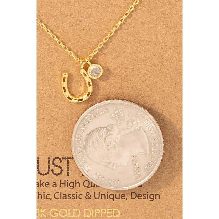 Fame Accessories - Wholesale Pendant/Charm Necklace - Gold Dipped Horse Shoe And Cz Charm Necklace