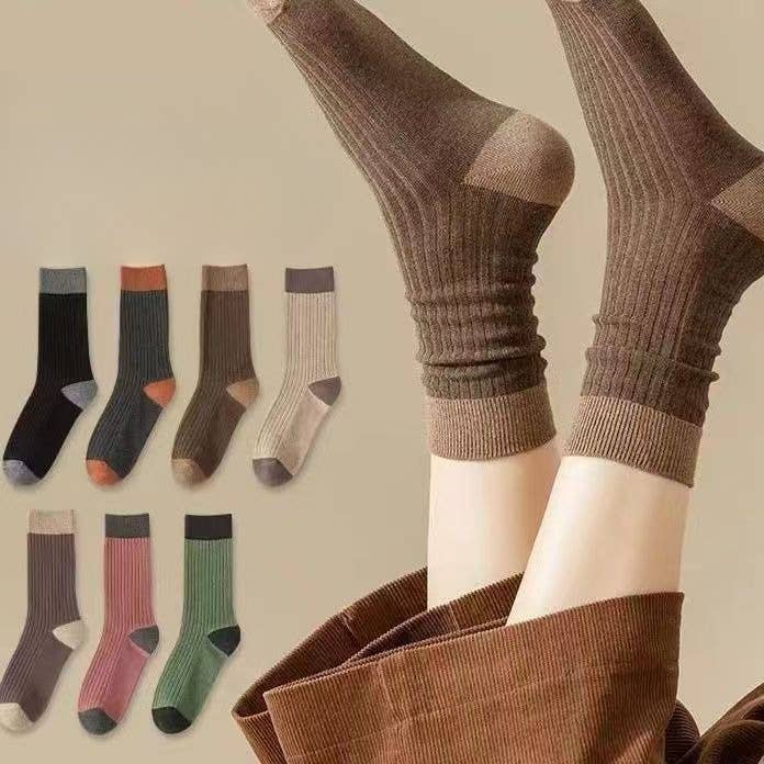 Sweetkama – wholesale Socks – Women's – Ladies Color Block Rib Cotton Daily Socks SKASC41639