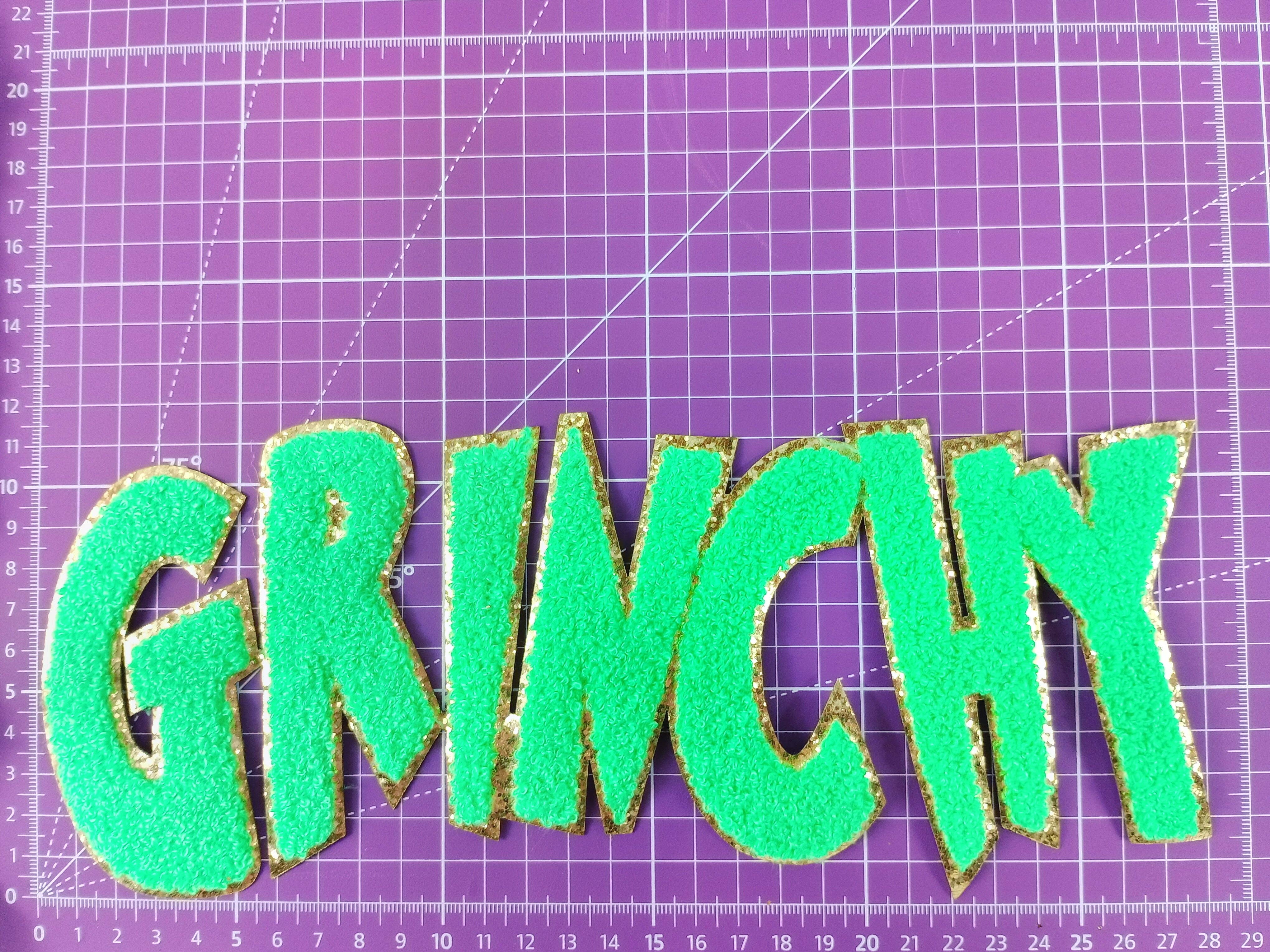 Scratch Decor - Wholesale Patch - Grinchy Word Chenille Gold Glitter Iron-on Patch4