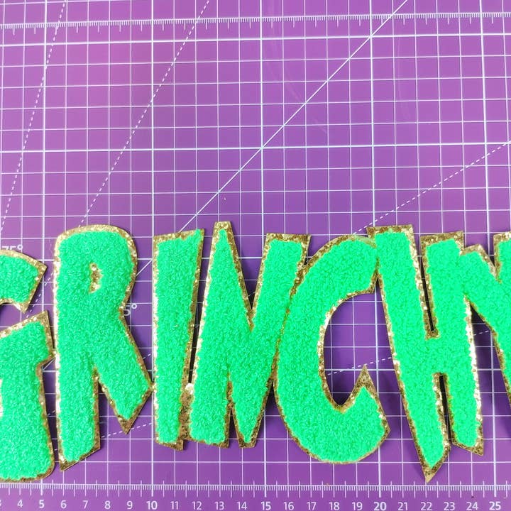 Scratch Decor - Wholesale Patch - Grinchy Word Chenille Gold Glitter Iron-on Patch4