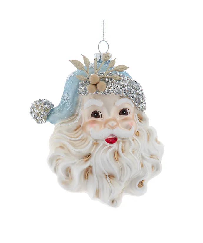 Kurt S. Adler, Inc. - Wholesale Ornament - 5.25" Glass Blue/Plat Santa Head Ornament