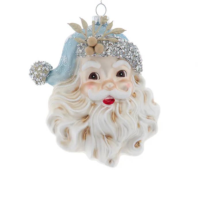 Kurt S. Adler, Inc. - Wholesale Ornament - 5.25" Glass Blue/Plat Santa Head Ornament0