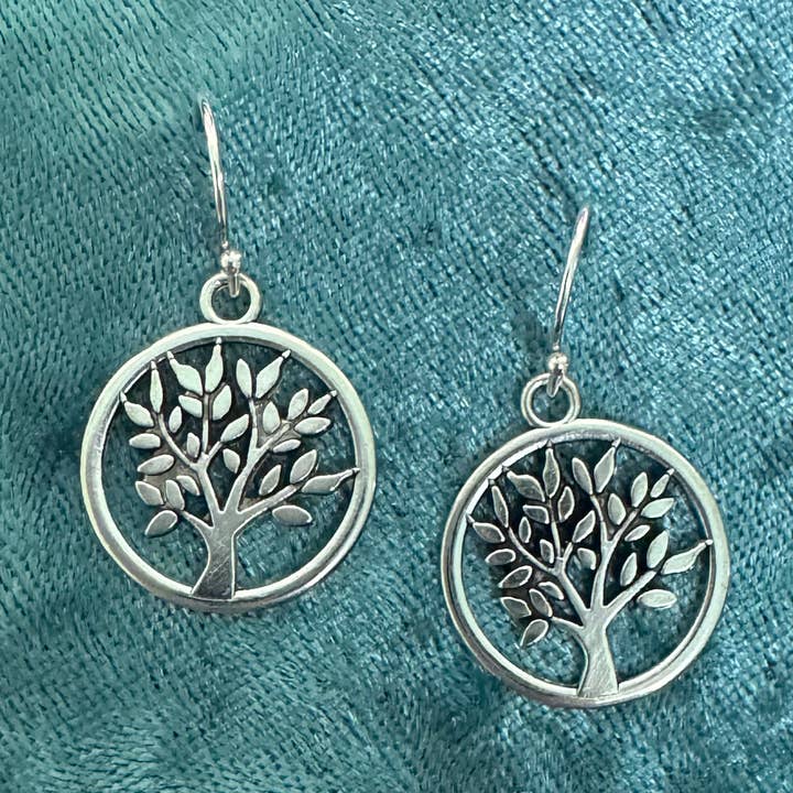 Silver tree in circle dangle earring for wholesale by Elizabeth Jewelry