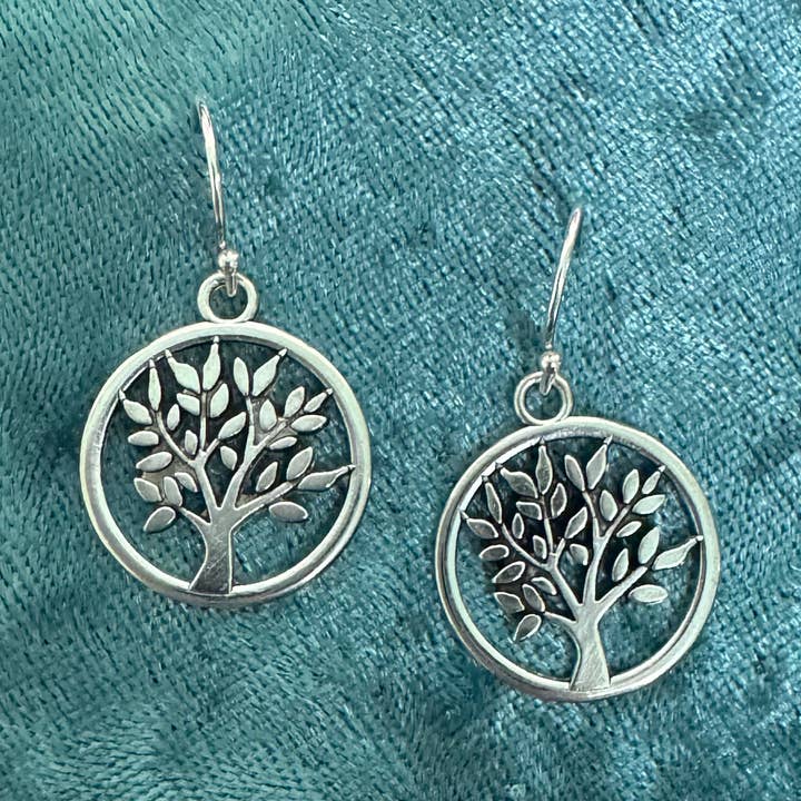 Silver tree in circle dangle earring for wholesale by Elizabeth Jewelry