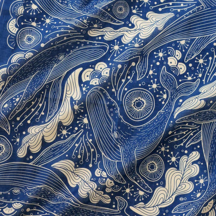 Whale, and the Ocean Bandana Scarf (Navy) for wholesale by sol&mar art co.