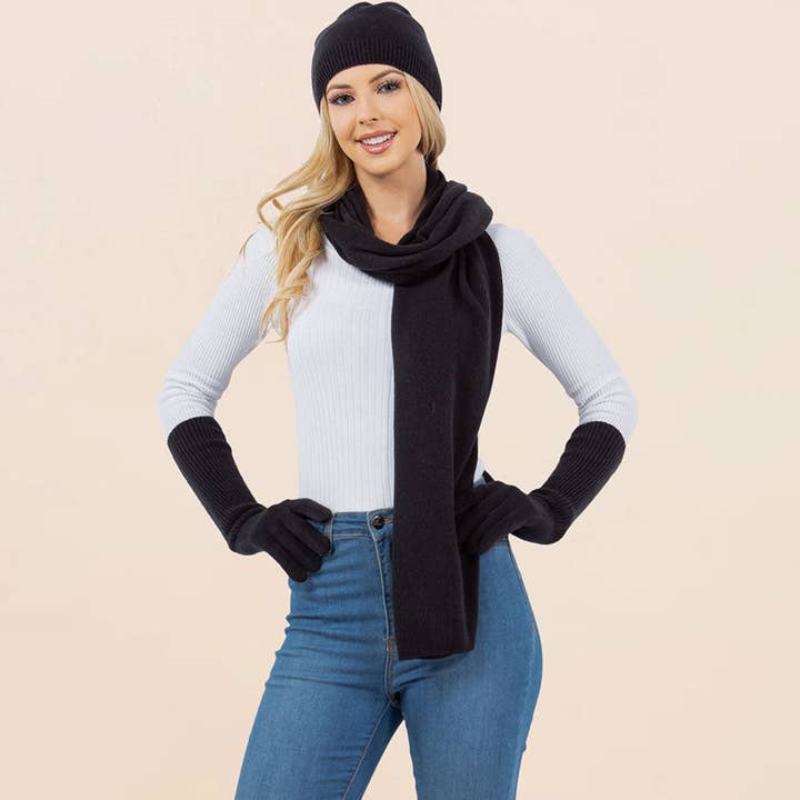 3-teiliges Set - Solide Wintermütze, Schal und Handschuhe für den Großhandel von Madeline Love