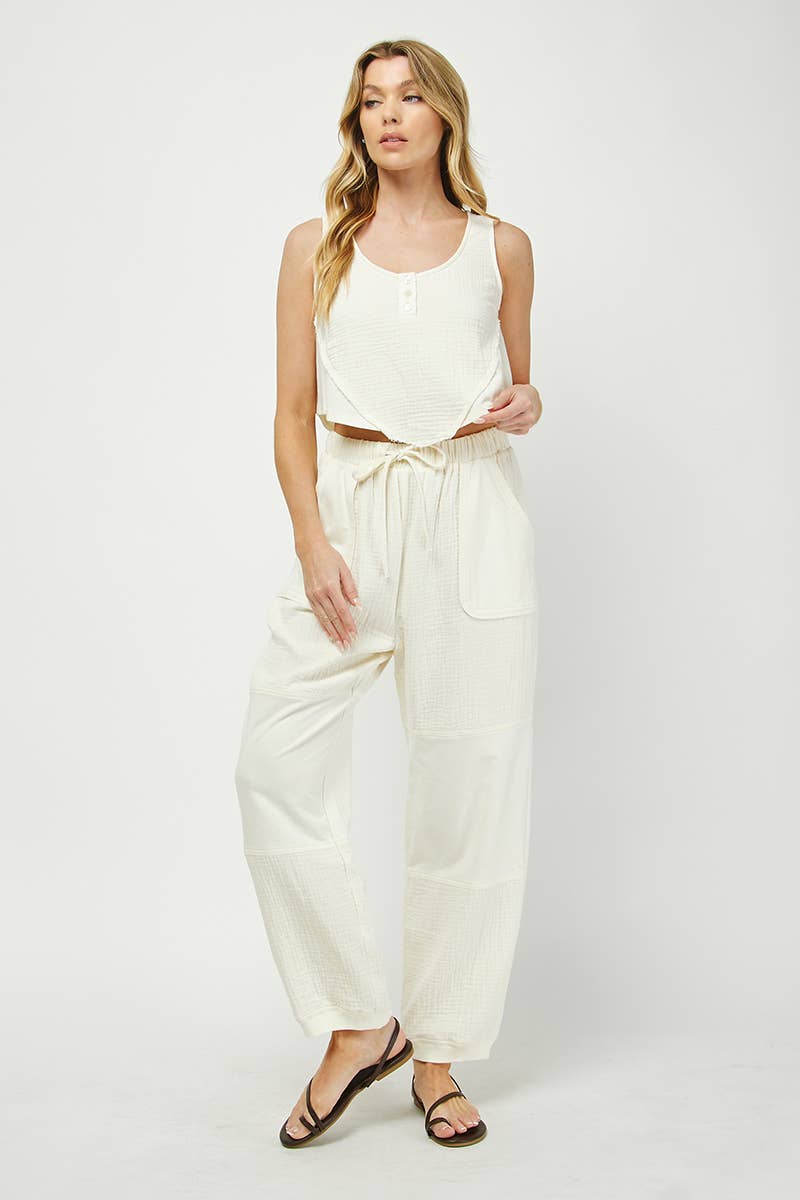 Cream 933NP COTTON GAUZE PANTS for wholesale on Faire8