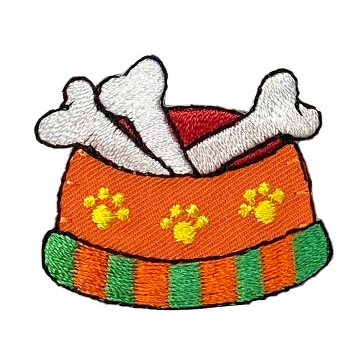 Orange Dog Bowl, Dish with Bones, Pets, Animals, Embroidered, Iron on Patch for wholesale by Wholesale Applique