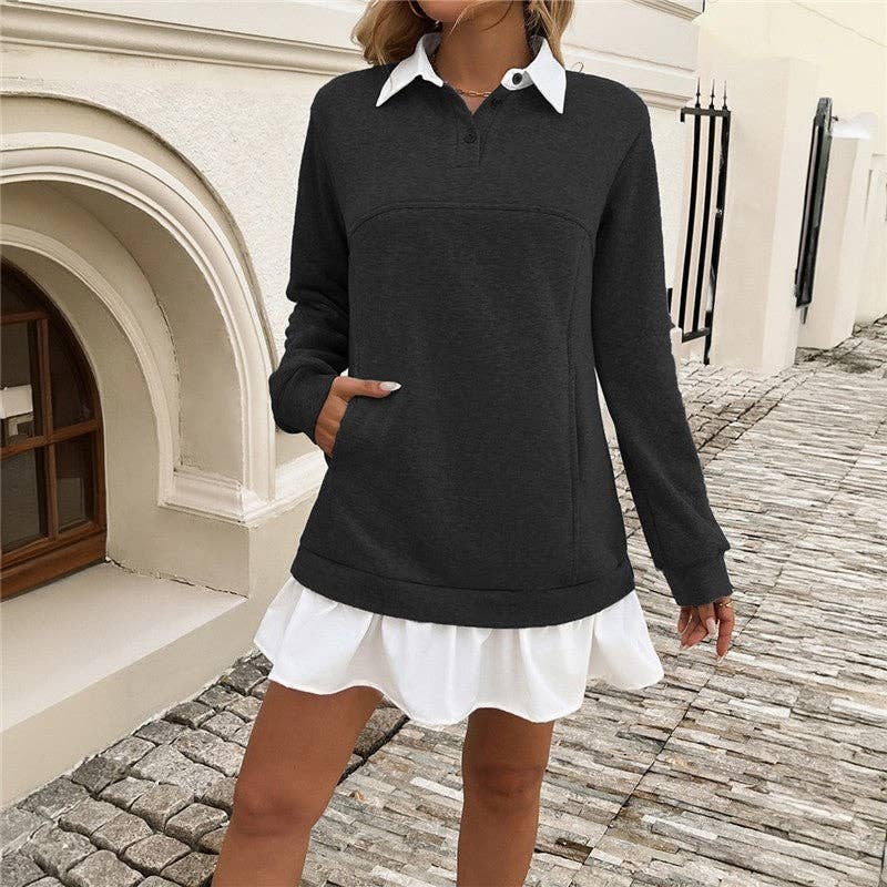 UZ Wholesale Store – wholesale Dress – Women's – Relaxed Loose Fit Color Block Sweater Dress0