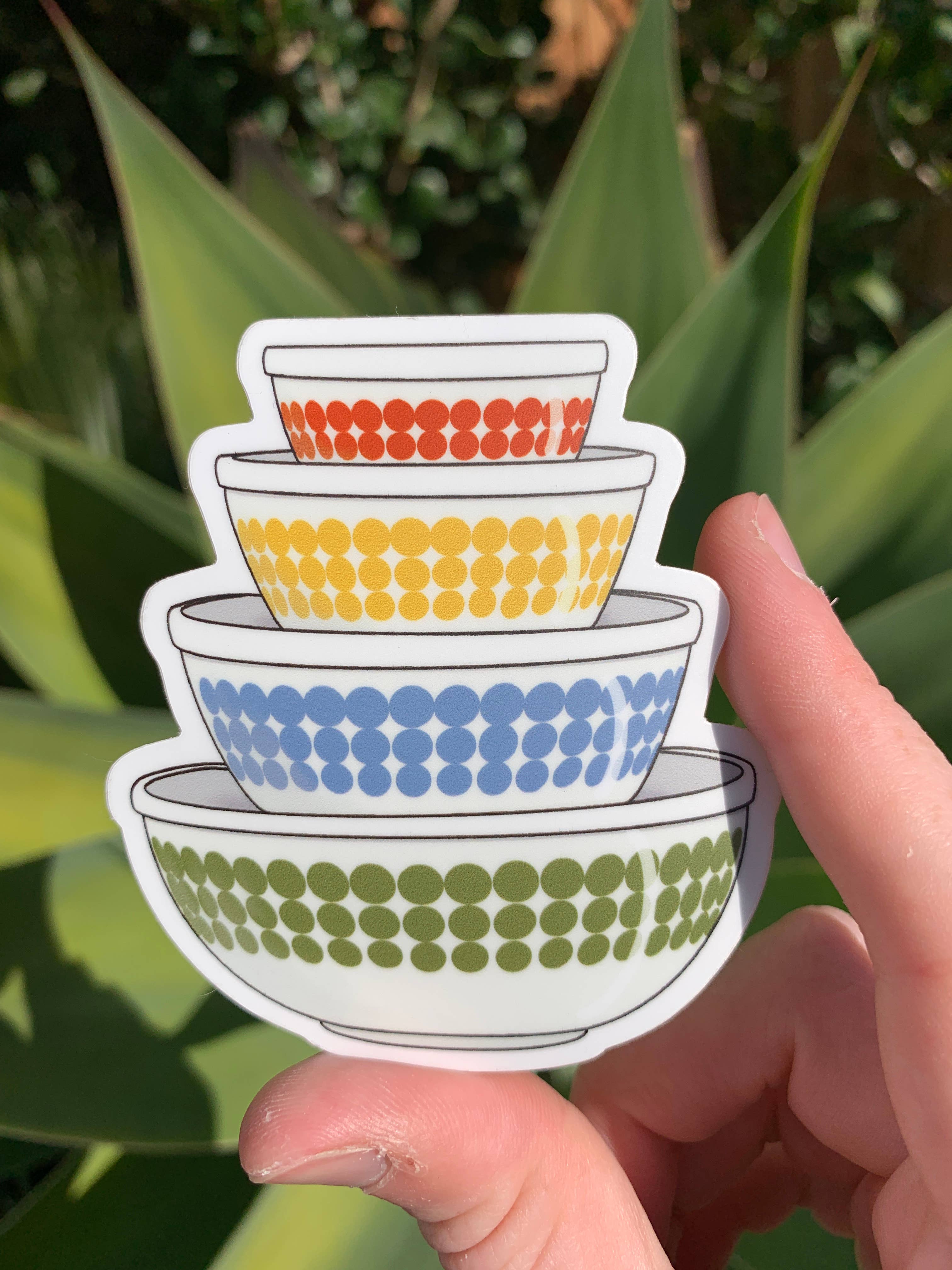 New Dots Vintage Pyrex Bowls Sticker/Magnet for wholesale by Extremely Retro