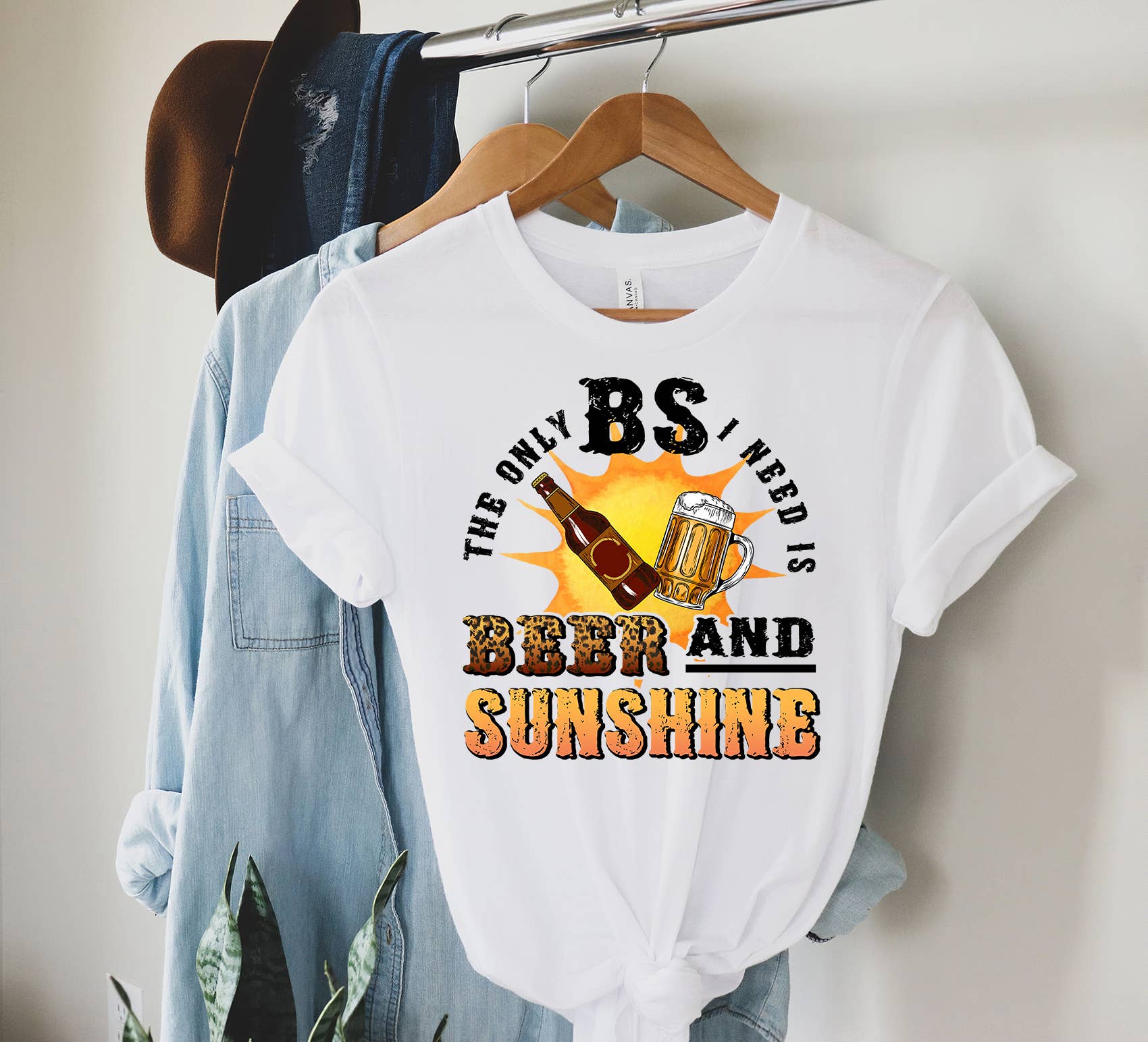 White The Only BS I Need Is Beer And Sunshine Shirt, Beer Shirt for wholesale on Faire2