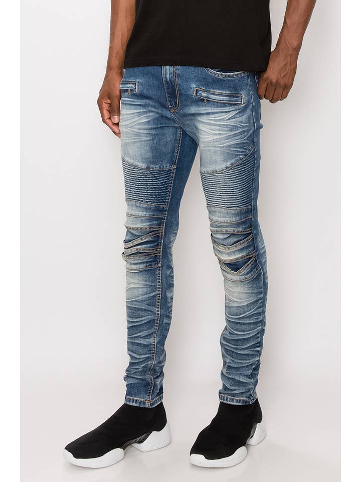 Victorious - Wholesale Jeans - Men's - DL1083 Creased Biker Denim Jeans Pre-Pack