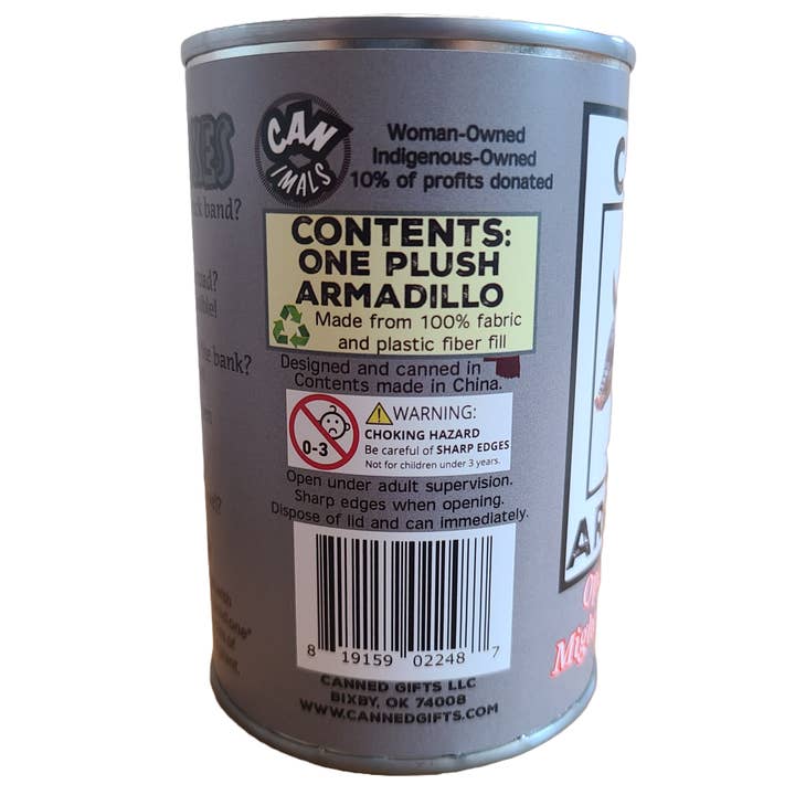 Canned Gifts - Vente Peluche – enfant et bébé - Tatou en conserve | Peluche en peluche avec blagues drôles sur la canette