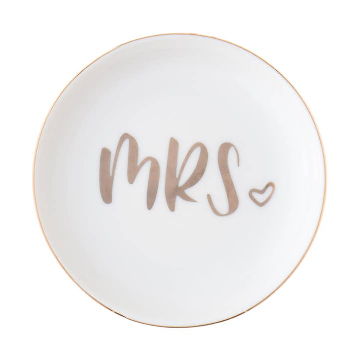 Mrs Ceramic Ring Dish - Gold Round for wholesale by Ella Celebration
