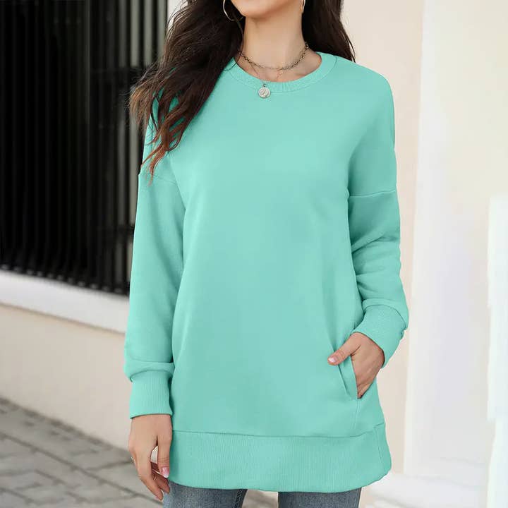 PULL LONG À COL ROND POUR FEMMES_CWTTL0955 pour la vente par Lily Clothing