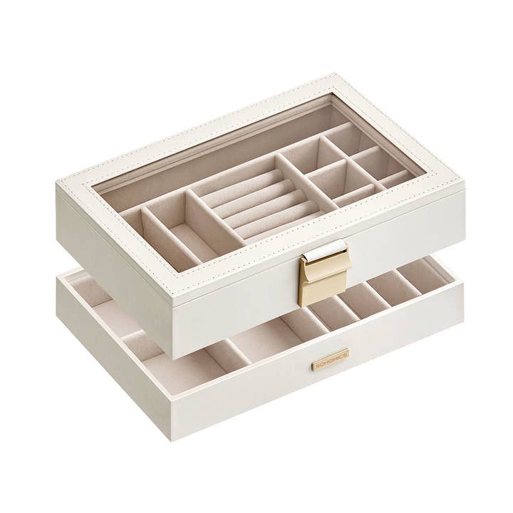 Vassoi per gioielli impilabili a 2 livelli con coperchio in vetro 1 per la vendita all'ingrosso da parte di Greenwestons