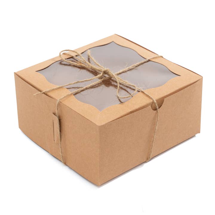 Bakery Boxes with Window and Twine | 50 Pack 6"L x 6"W x 3"H for wholesale by Portofino International Trading, USA