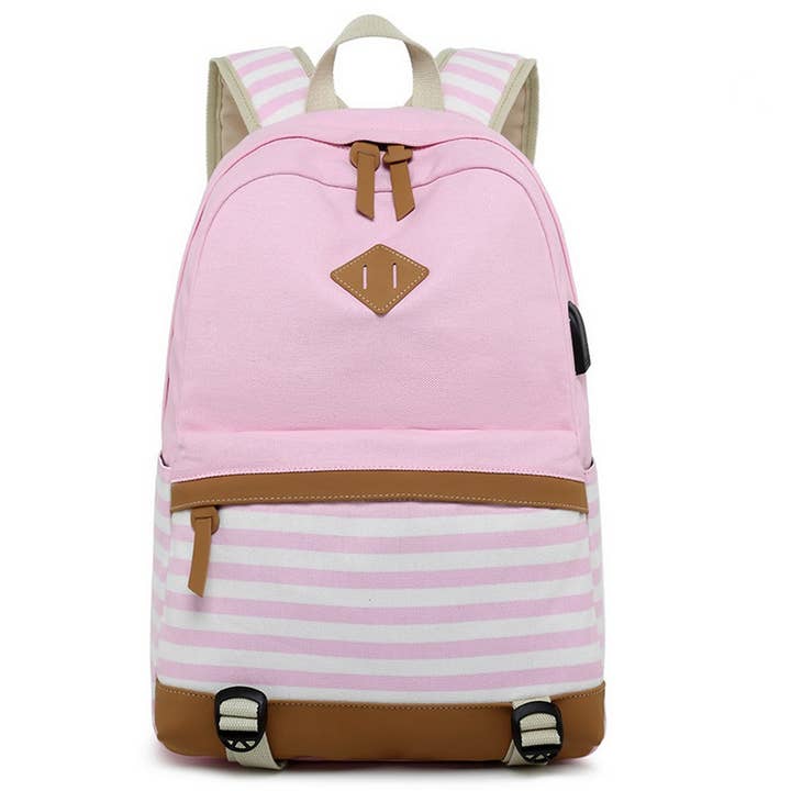 Backpacks for School – Striped Canvas Laptop Bag_CWAB5510 for wholesale by ACCITY