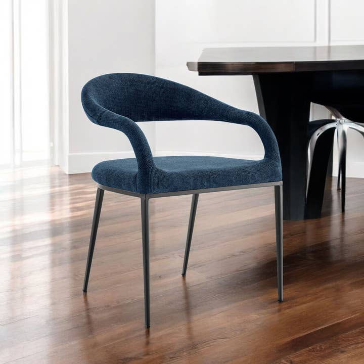 HomeRoots - Wholesale Chair - Set of Two Blue And Black Upholstered Polyester Open Back Dining Arm Chairs1