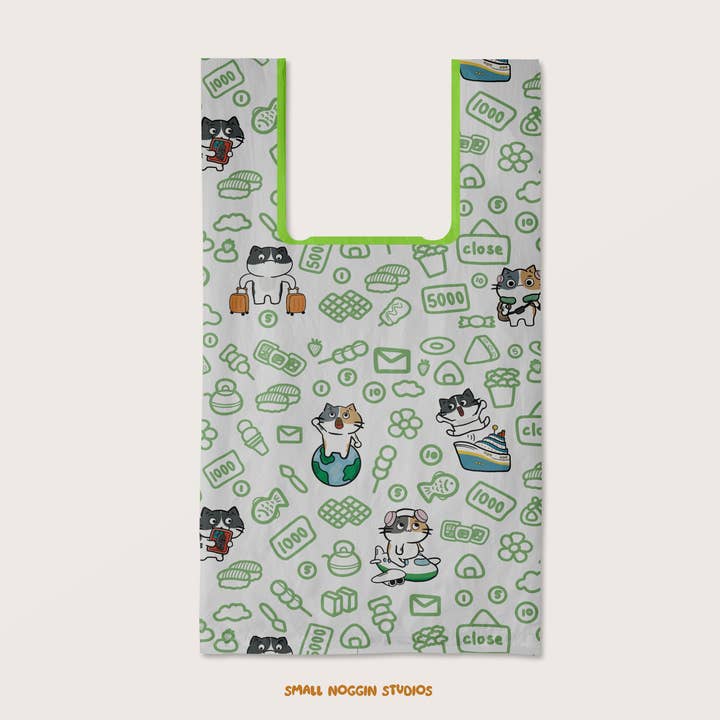 Small Noggin Studios - Wholesale Grocery/Shopping Bag - Cats on Vacation Reusable Grocery Eco Bag