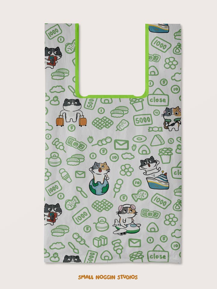 Katte på Ferie Genanvendelig Indkøbs-Øko Taske for engroshandel hos Small Noggin Studios
