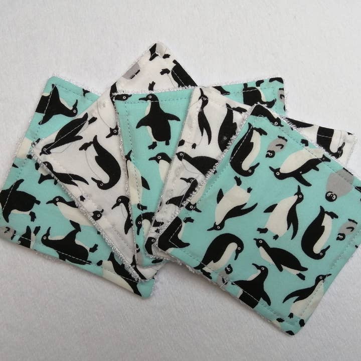 Penguin reusable face wipes, make up remover pads, eco cloth for wholesale by Hannah and me