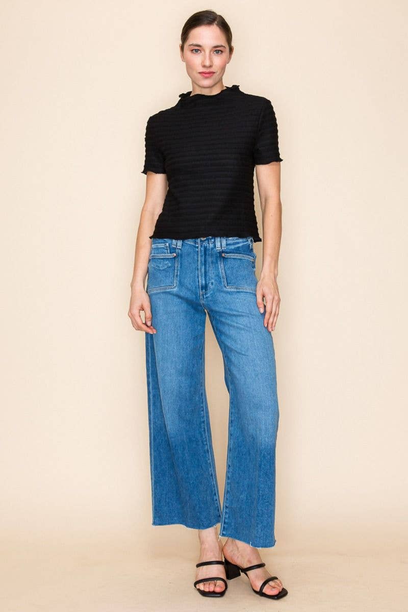 White Birch - Vente Haut en maille – femme - T10836 Haut en maille uni à manches courtes1