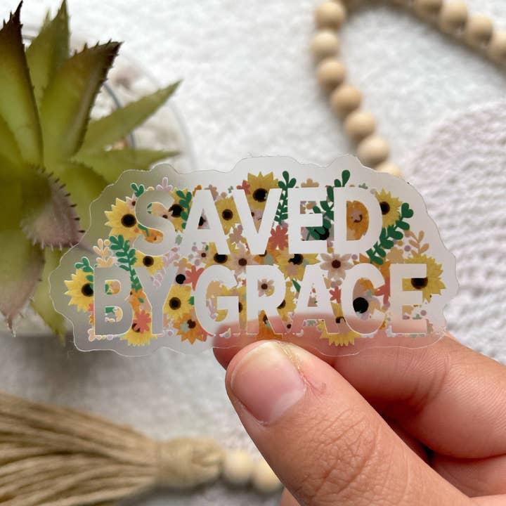 Verosletters - Vente Autocollant - Autocollant clair Saved By Grace | 3 « x2.2"0