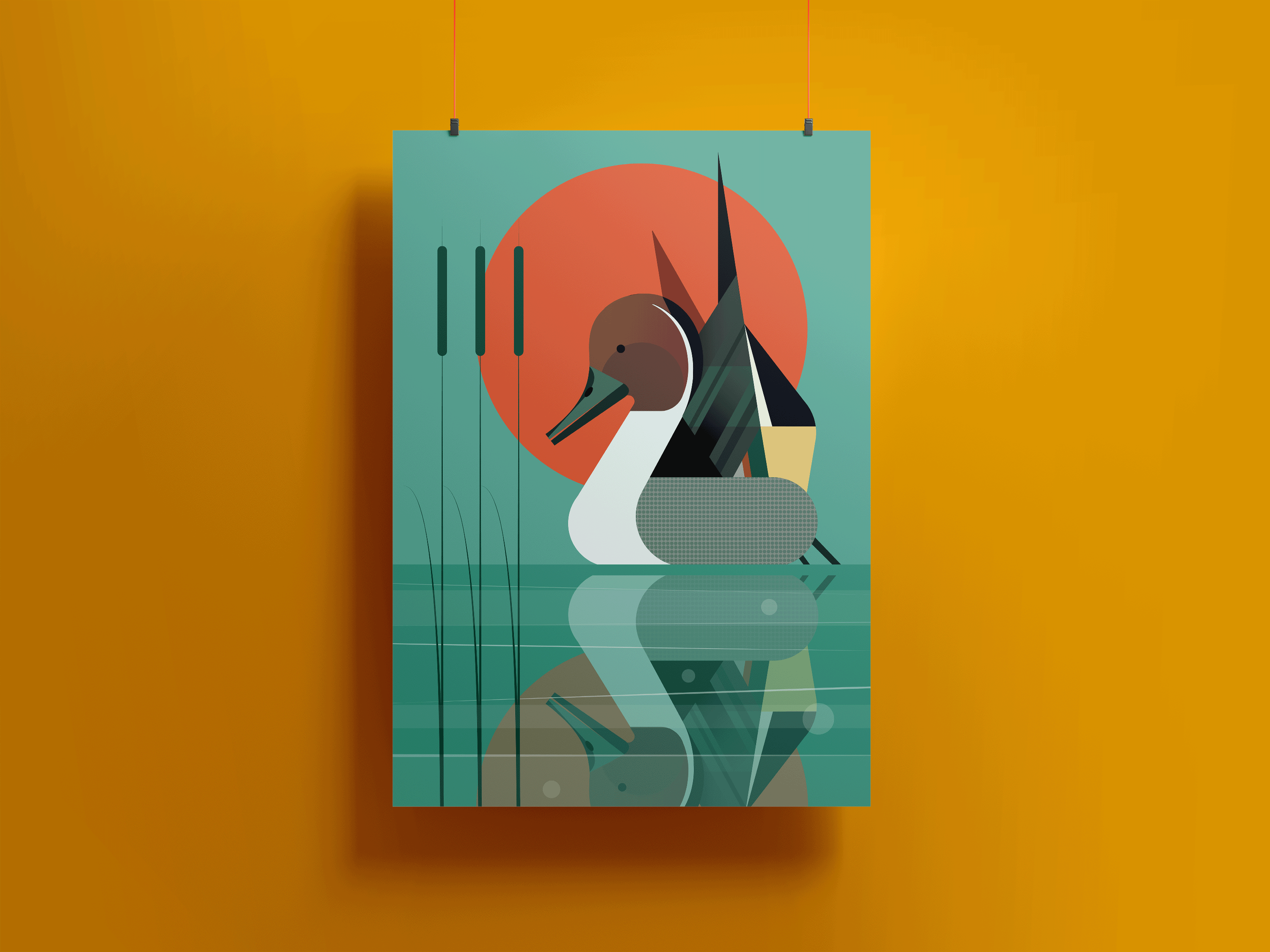 Mr Watson Design – wholesale Art print – Northern Pintail Duck - Retro print2