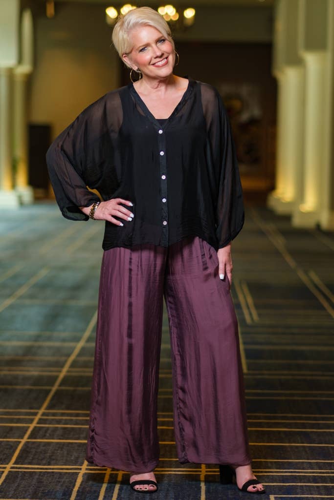 TINA Stephens Italy/Tees By Tina - Venta al por mayor Pantalones - Mujer - Pantalón de seda ancho Mercedes con cintura doblada (PL203)27