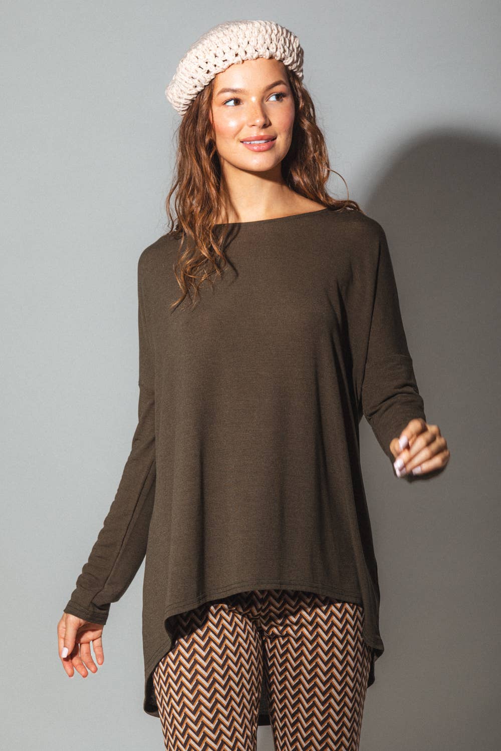 VERY J - Wholesale Tunic - Women's - LT24297-Long sleeve tunic knit top14