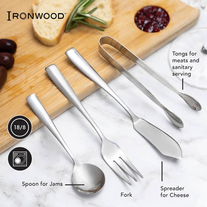 Fox Run Brands - Wholesale Kitchen Utensil Set - Ironwood Stainless Steel Charcuterie Utensil Set of 8