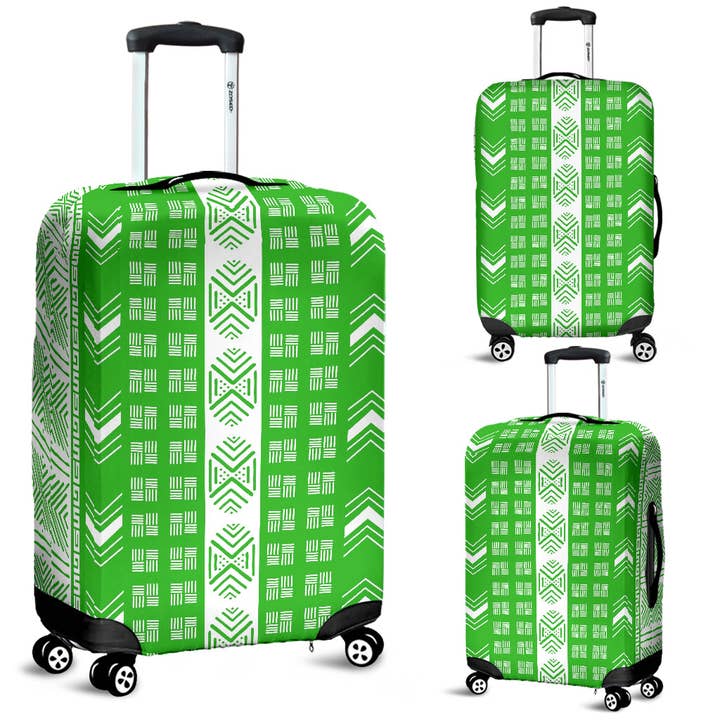 Mud Cloth: Green n White Luggage Cover for wholesale by The Passport Hustle