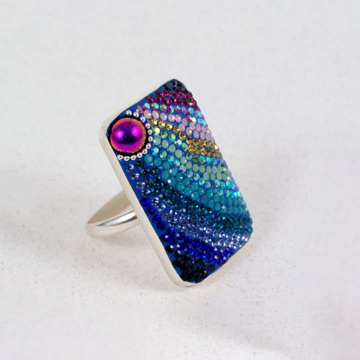 PR-8632/BAGUE EN CRISTAL ET ARGENT EN FORME DE GALAXIE pour la vente par Mosaico Jewels