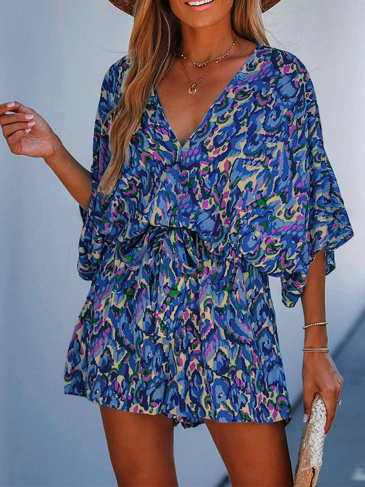 V-Neck Floral Tie-Waist Batwing Jumpsuit ZK2931 for wholesale by UNISHE