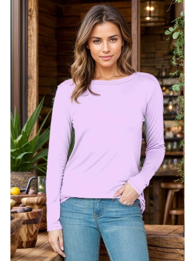 Burgundy Apparel - Wholesale Tunic - Women's - NEW ROUNDED BOTTOM SOLID BASIC LONG SLEEVE TOP