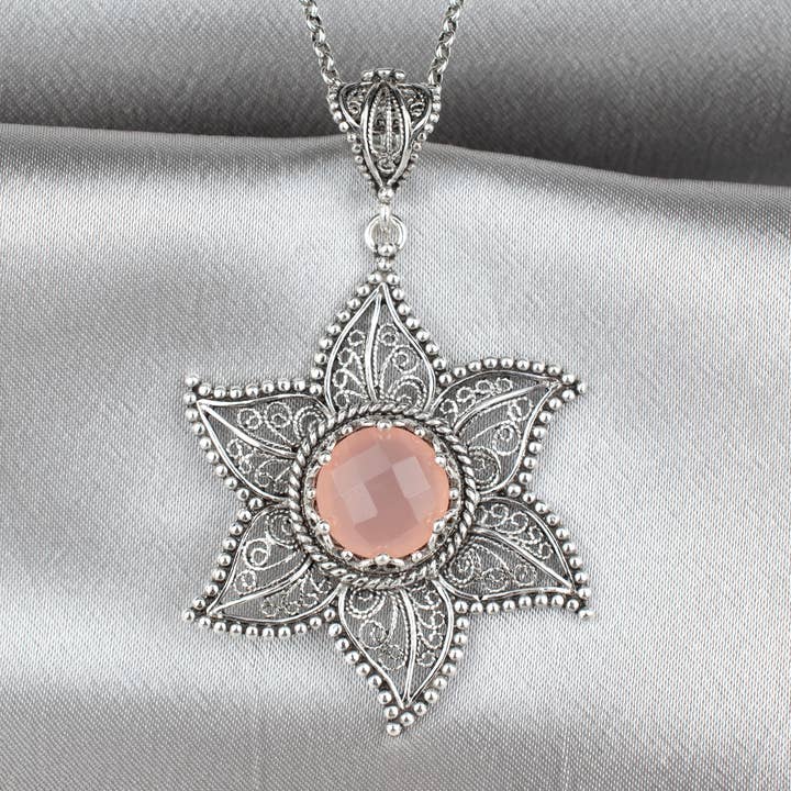Filigranist Jewelry - Wholesale Pendant/Charm Necklace - Sterling Silver Pink Chalcedony Pendant Necklace1
