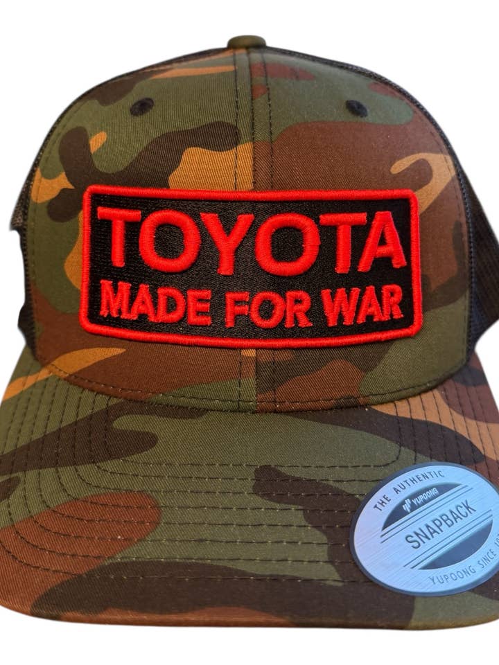 Toyota Made For War 3D Puff Trucker Hat for wholesale by Battle Born Clothing and Print