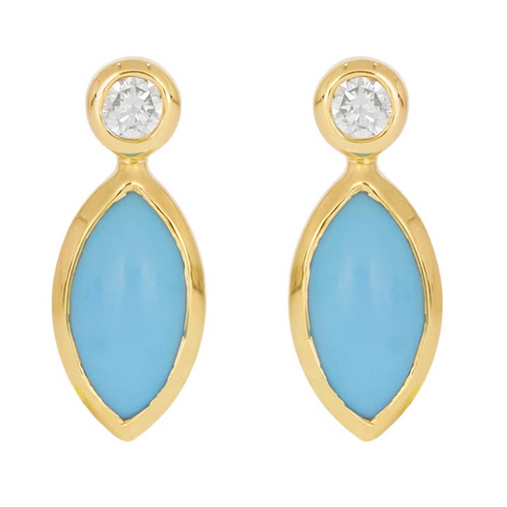 CE97070TQ8X4. Orecchino a Perno in Oro Giallo 14K con Diamante e Turchese a Marquise per la vendita all'ingrosso da parte di Tresor Jewelry Inc.