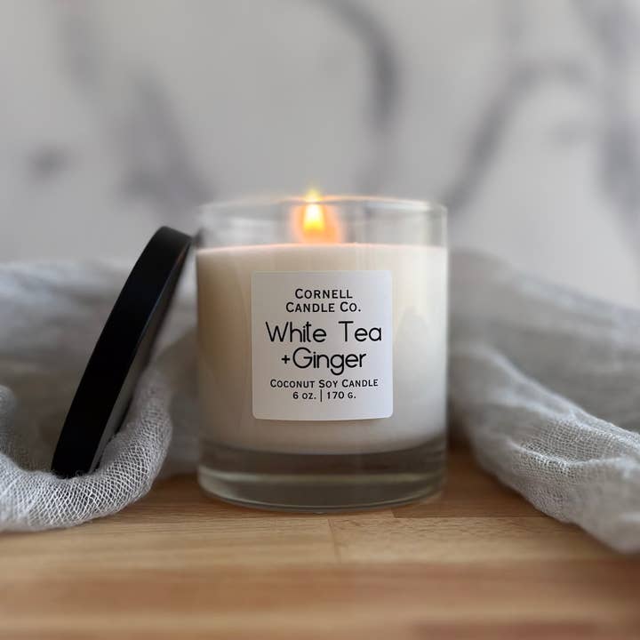 Cornell Candle Co. - Wholesale Jar/Filled Candle - White Tea+Ginger 6 oz. Coconut Soy Candle