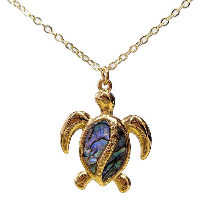 Abalone Sea Turtle Gold Stainless Steel Necklace for wholesale by Stylish Jewelry Supply