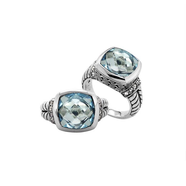 AR-6162-BT Blue Topaz Quartz And Cubic Zirconia Sterling Silver Ring – Handcrafted in Bali, Indonesia for wholesale by Bali Designs