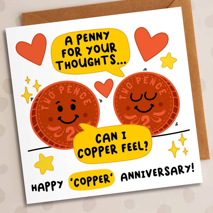 Anniversary Card – Penny For Your Thoughts | Copper Card for wholesale by Studio Arca
