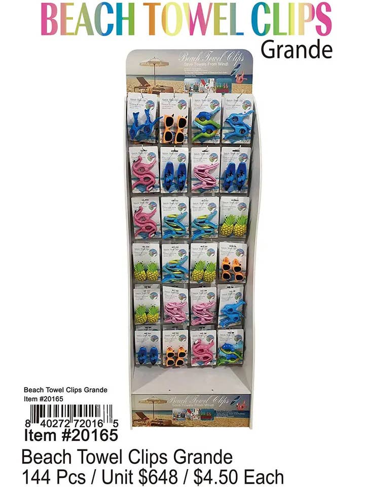Beach Towel Clips Grande 144 Pcs . for wholesale by Puka Creations