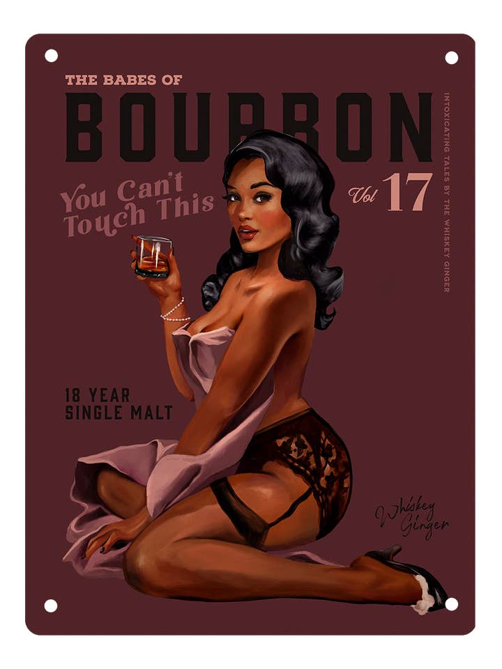 Babes Of Bourbon Vol. 17: Retro Pinup Girl Metal Sign Print for wholesale by Mid State Signs