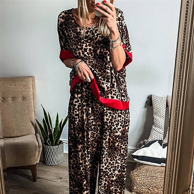 Leopard Print Two-Piece Set With Color Block Trim for wholesale on Faire1